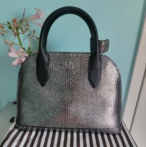 Henri Bendel black shiny snake leather bag